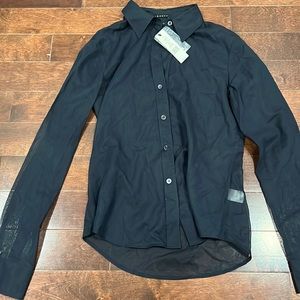 Theory Larissa Navy Blue Long Sleeve Button Down Stretch Shirt size small